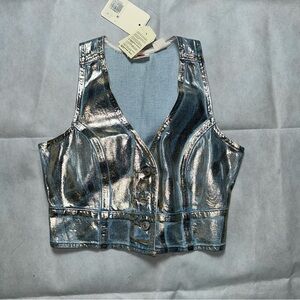 Levi’s metallic blue denim vest NWT size XS